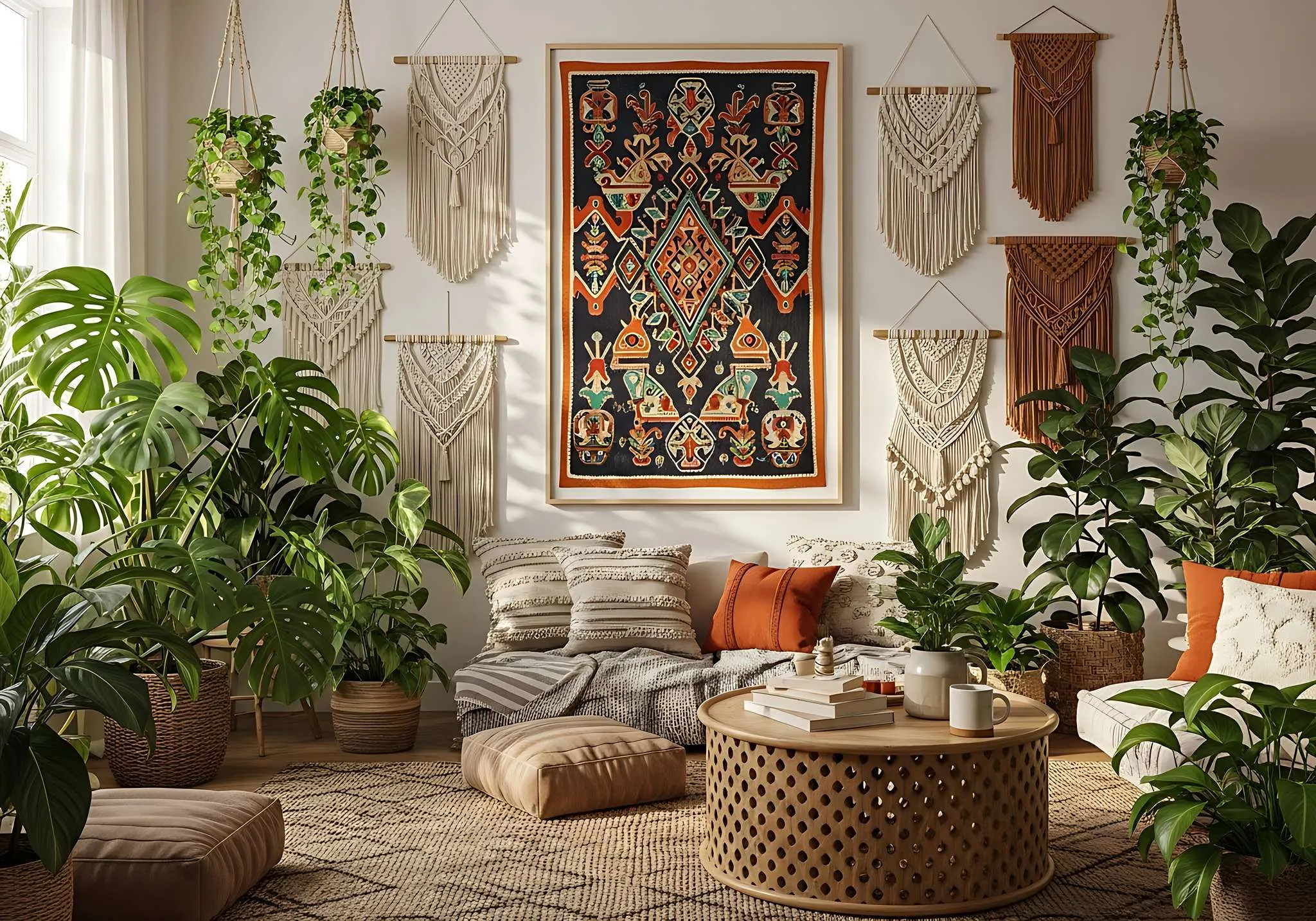 Wandteppiche an einer Raumwand